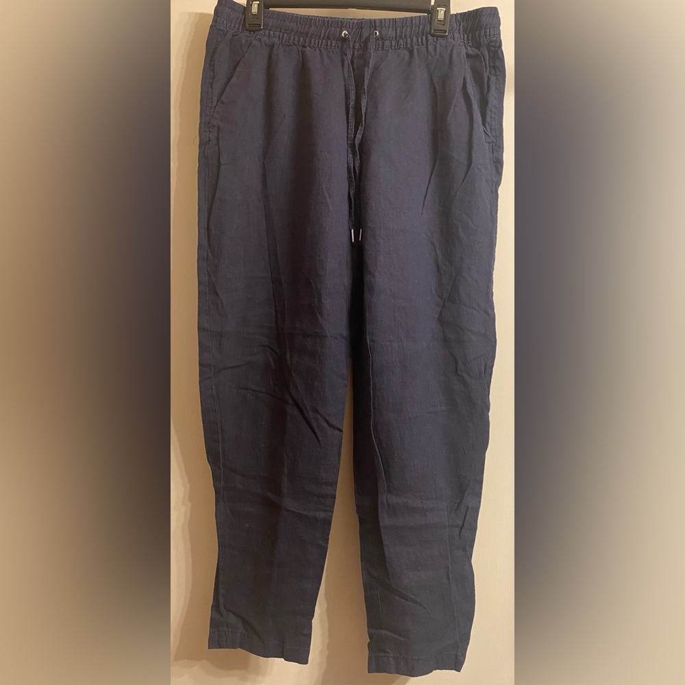 H&M 100% Linen Straight leg Trousers Size 12 blue